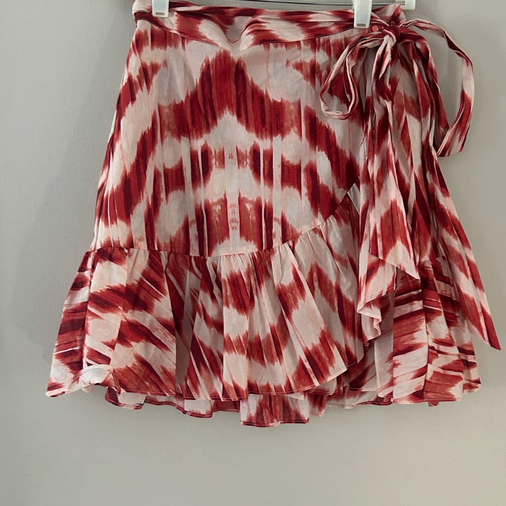 NWT Banana Republic A-Line Linen Wrap Skirt - Rusty Red/Orange and Cream